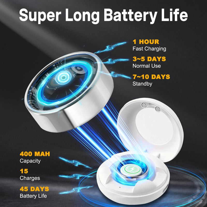 FAHKNS Smart Health Ring for Women Men: Fitness Tracker Ring with Heart Rate,Blood Oxygen,Sleep Monitor,Stress,Steps Counter,IP68 Waterproof for iOS & Android,No APP Fees (Silver,8#)
