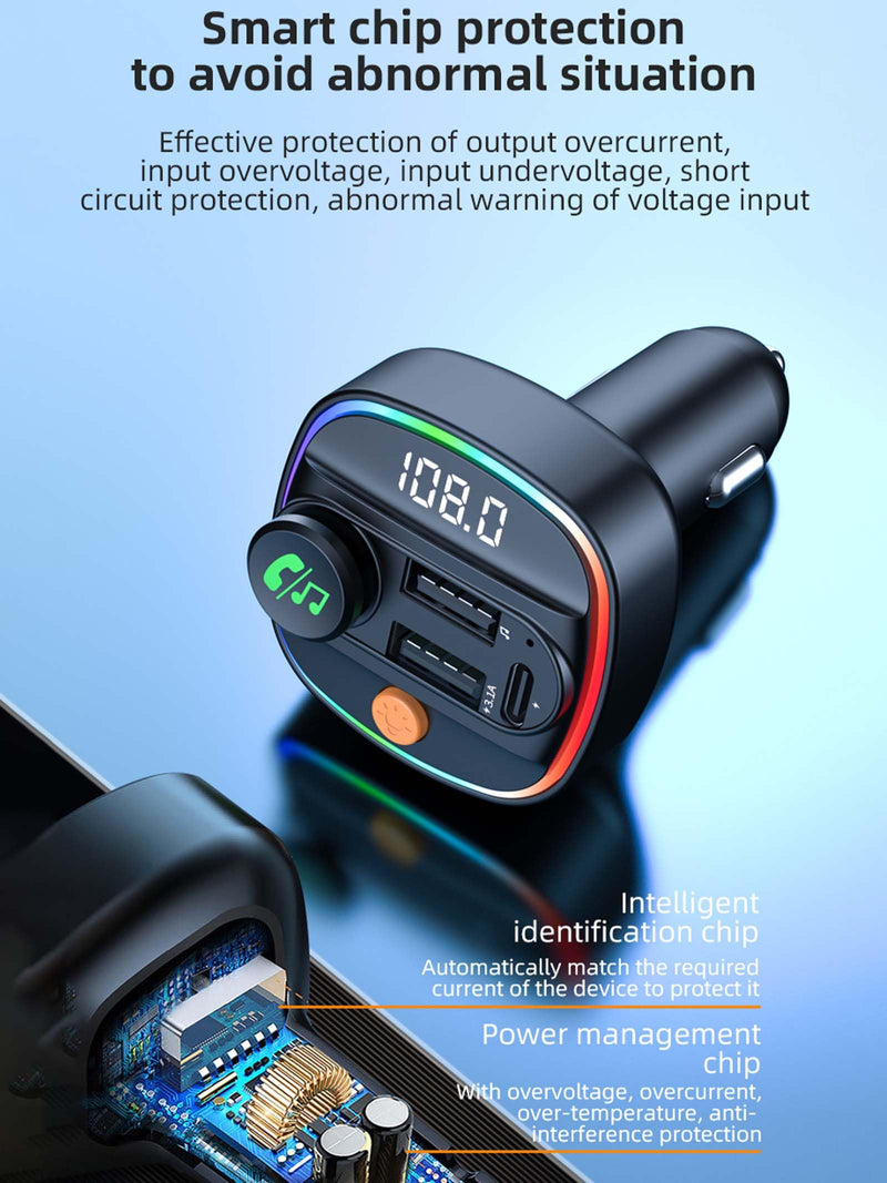 [AUSTRALIA] - Bluetooth 5.3 FM Transmitter for Car, Wireless Car Adapter with Hands-Free Calling, Navigation Announcement, USB/AUX Playback, Dual USB & Type-C Fast Charging, for iPhone/Android/Smartphones C4 