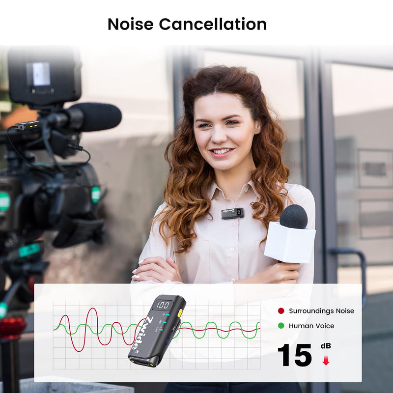 Zwide Wireless Lavalier Microphone System M4(1to1), 3 Levels Noise Cancellation, Compact Mini Lapel Mics with Magnetic Clip for DSLR/SLR Camera/Camcorder/iPhone/Android Phones/PC M4(1TX + 1RX)