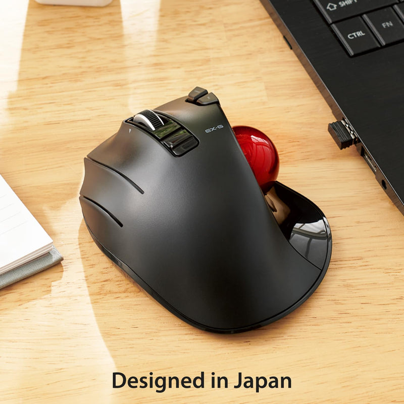 ELECOM EX-G Left Handed Trackball Mouse, 2.4 GHz USB Wireless, Ergonomic, Thumb Control, Tracking Roller Ball, 6 Programmable Buttons, Tilt Scroll Wireless_RedBall