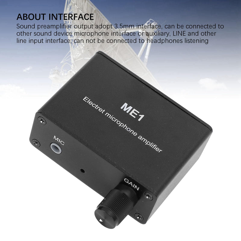 Adjustable Gain Electret Microphone Amp, 3.5mm Input Sound Preamplifier ME1, Built in Bias, Output 3.5mm Interface, 0-20db Gain, DC5-12V Power Supply
