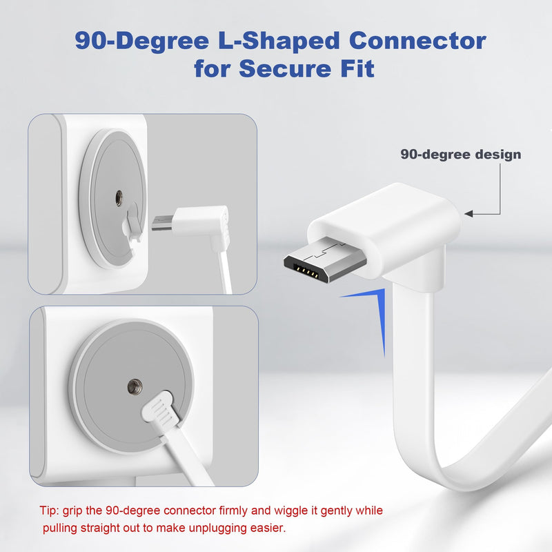 Itramax WYZE Cam Pan V3 Charger Cable 15FT 2Pack,Micro USB Extension Cord 90 Degree Power Adapter L-Shaped Long Flat Charging for WYZE Pan V3 Outdoor Camera No Support Data Transfer,White 20 25 30 FT 15FT/4.5M White