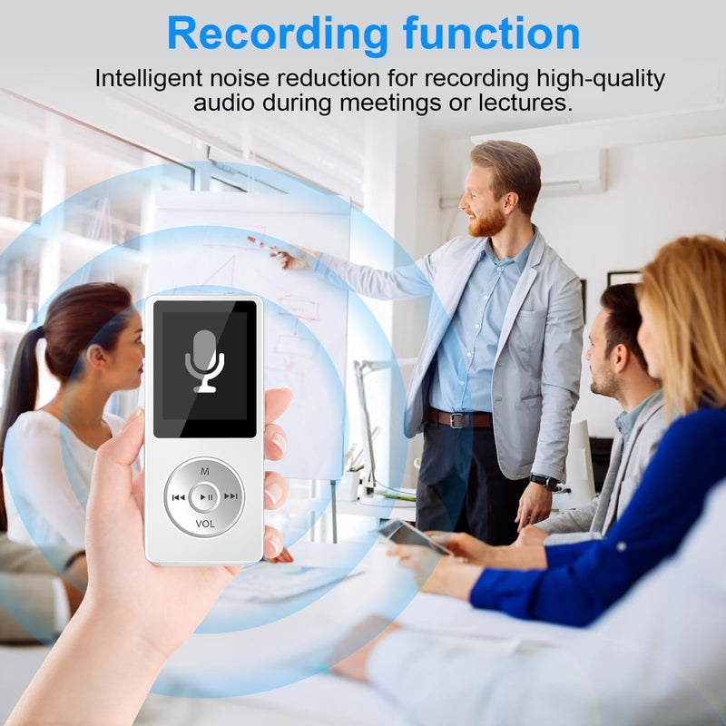 [AUSTRALIA] - Aigital MP3 Player with Bluetooth and 32GB TF Card, HiFi Music Player with Built-in Speaker and Earphones, Multifunctional MP3 Players with FM/Recording/E-Book/Video,Silver White 