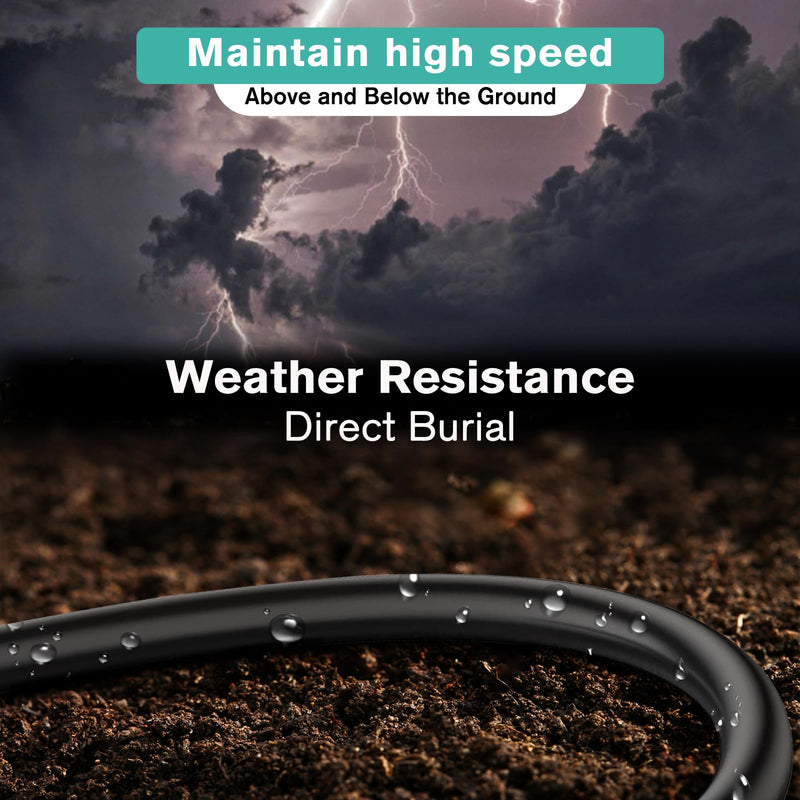Ercielook Cat6 Outdoor Ethernet Cable 300 ft, Direct Burial for POE, Black | LLDPE UV Jacket, Weather-Resistant, 10Gbps high Speed, 24AWG CCA UTP Network Cable, fits Outdoor Courtyards, Backyard, Router 300FT