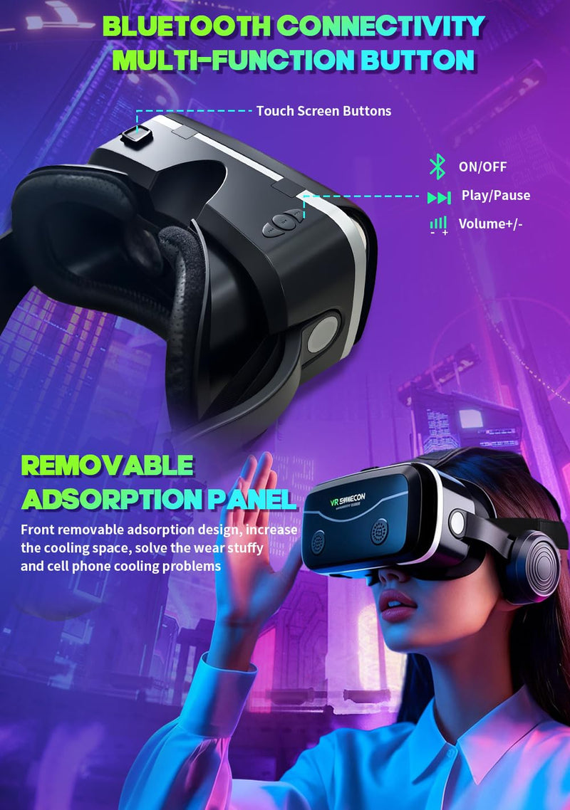 All-in-One Smartphone VR Headset | Built-in Hi-Fi Headphones, 120° Wide FOV, Aspherical Lenses | The Ultimate 3D Movie & Mobile Gaming Kit