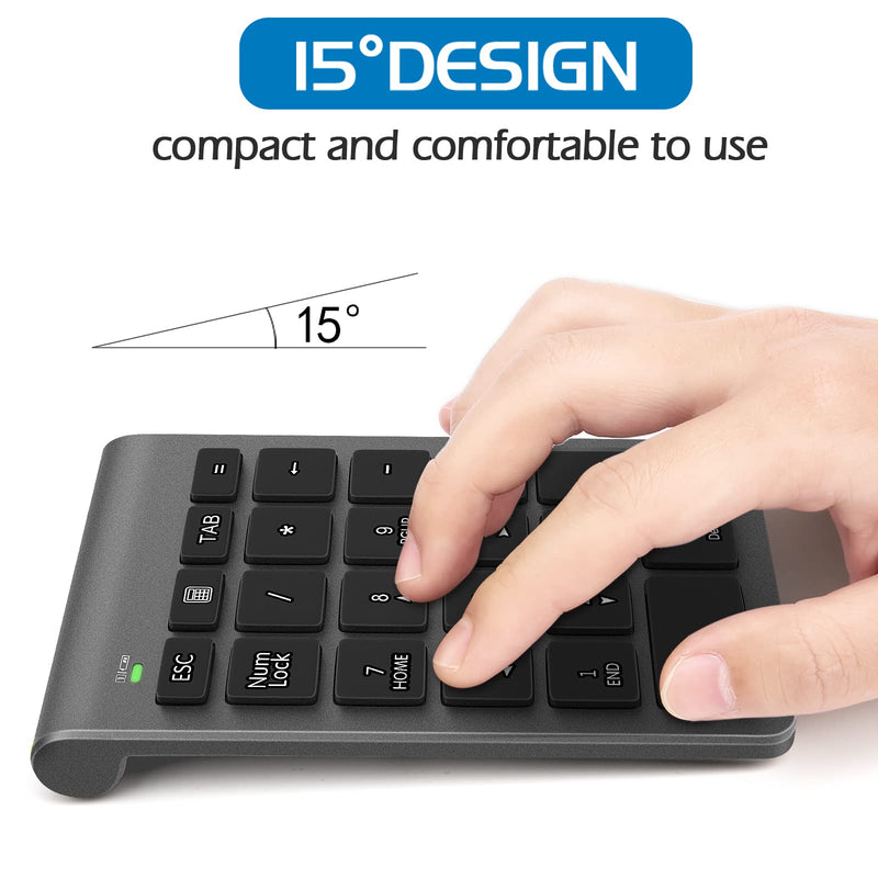 Number Pads, Foloda Wireless Eexternal Data Entry Numeric Keypads 22 Keys 2.4G Num Pad for for Laptop, PC, Desktop, Surface Pro, Notebook Grey