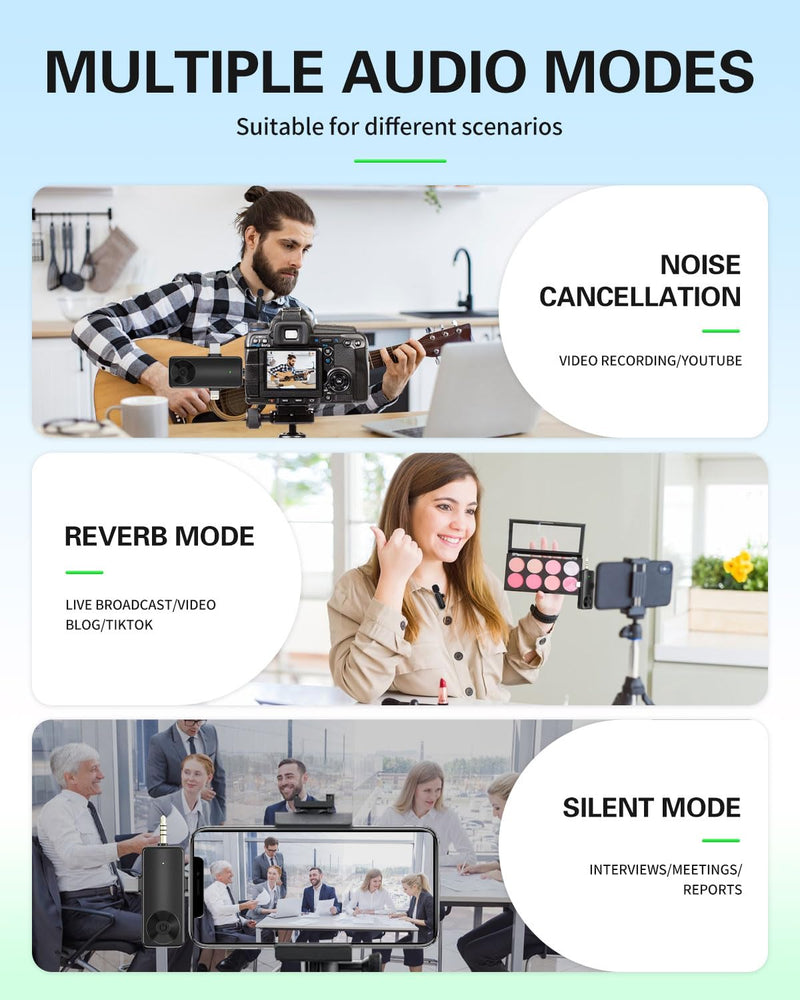 [AUSTRALIA] - Mini Microphone for iPhone Android Camera iPad USB-C, 4 in 1 Professional Wireless Lavalier Lapel Microphone for Recording, Live Stream, YouTube, Facebook, TikTok, Vlog (2 Pcs) 