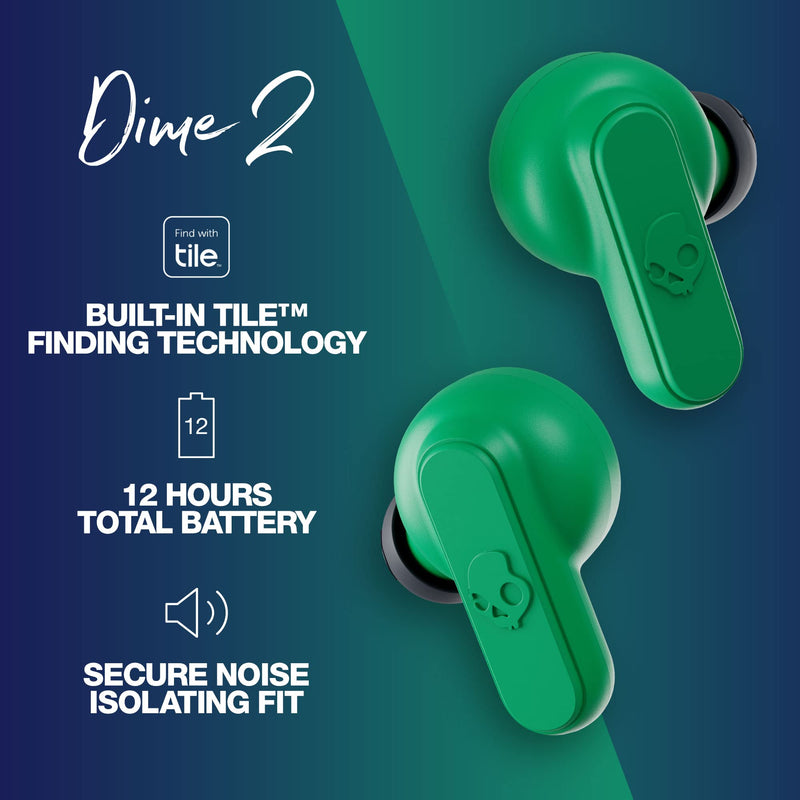 Skullcandy Dime 2 Wireless In-Ear Bluetooth Earbuds - Dark Blue/Green | Bluetooth, Noise Isolating Fit, 12 Hours Battery, Microphone for iPhone Android, Easy Carry with Integrated Lanyard One