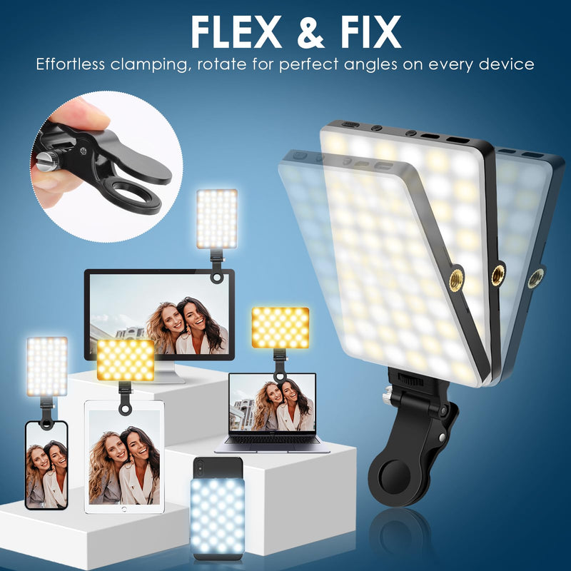 [AUSTRALIA] - Selfie Light with Front & Back Clip, Eagerey 60 LED Portable Phone Light, Rechargeable Fill Light for TikTok Tablet/Laptop, iPad, Conference Vlog Video, 3 Light Modes, CRI 95+ Clip on Light 