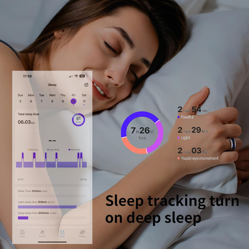 Yihou Smart Ring with Display Heart Rate Monitor Sleep Tracking Step Counter Call Number Display Multi-Sport Modes Gesture Control IP68 Waterproof Fitness Ring Health Tracking Ring for Men Women Silver #8(2.25 inch)