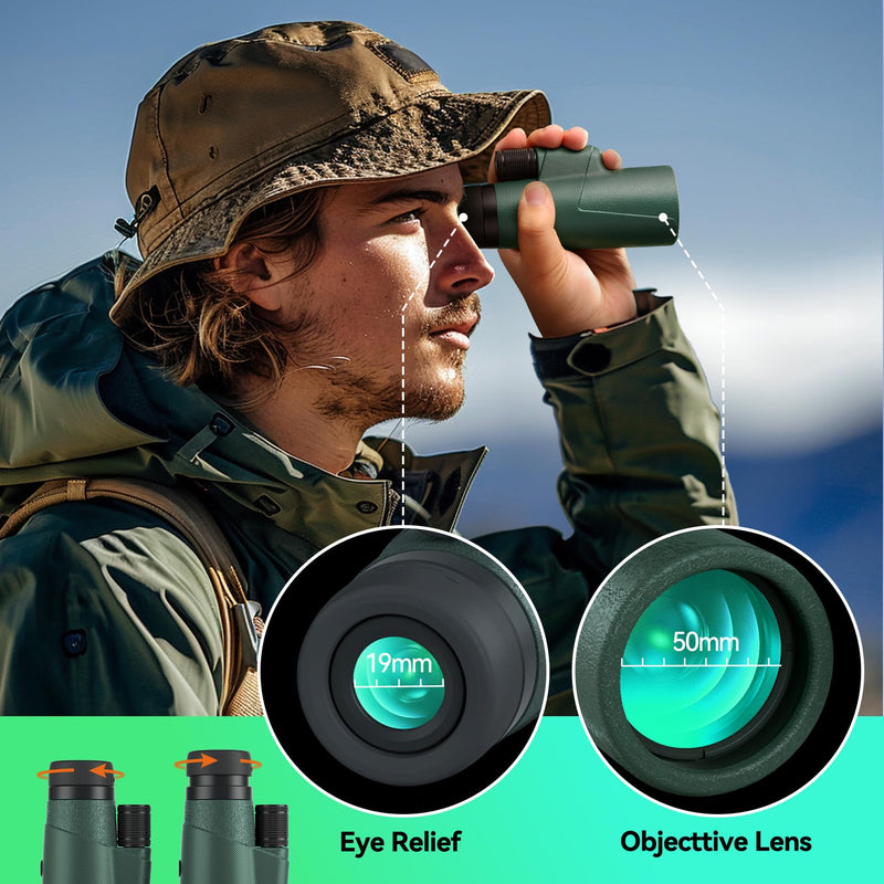12x50 HD Monocular for Adults High Powered with BAK4 Prism & FMC Lens,Lightweight with Smartphone Adapter, High Powered Monocular with Clear Low Light Vision for Star Watching, Bird Watching, Hiking Green