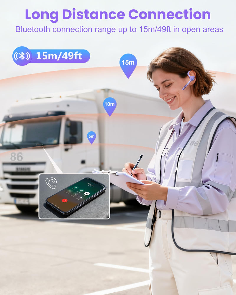 [AUSTRALIA] - New Bee Bluetooth Headset V5.1 72H Talk Dual Mic with Mute Button for Business, Wireless Hand-Free Bluetooth Earpiece with 500mAh Charging Case for Cell Phone Calls Trucker Driver Purple M54 