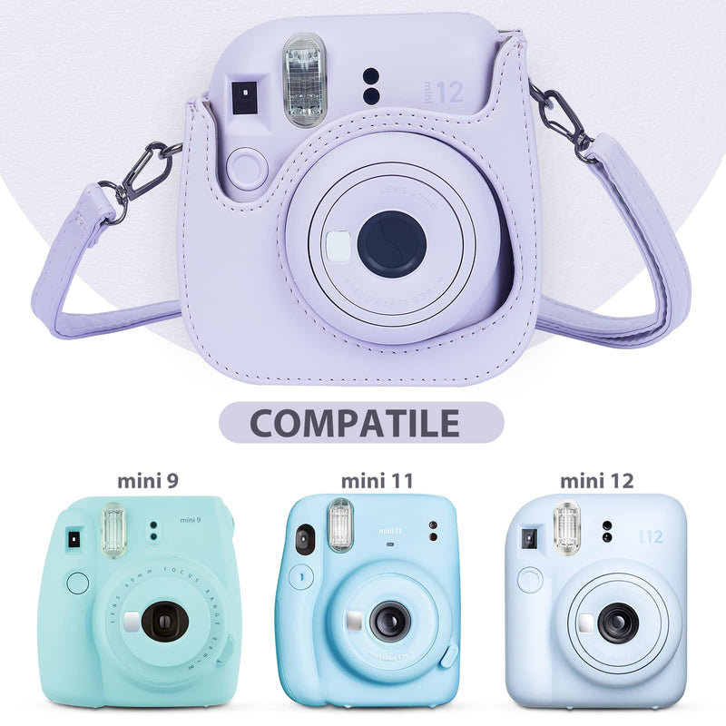 Phetium Instant mini 12 Camera Protective Case Compatible with Instax Mini 12 11,PU Leather Bag with Pocket and Adjustable Shoulder Strap(Lilac Purple) Lilac Purple