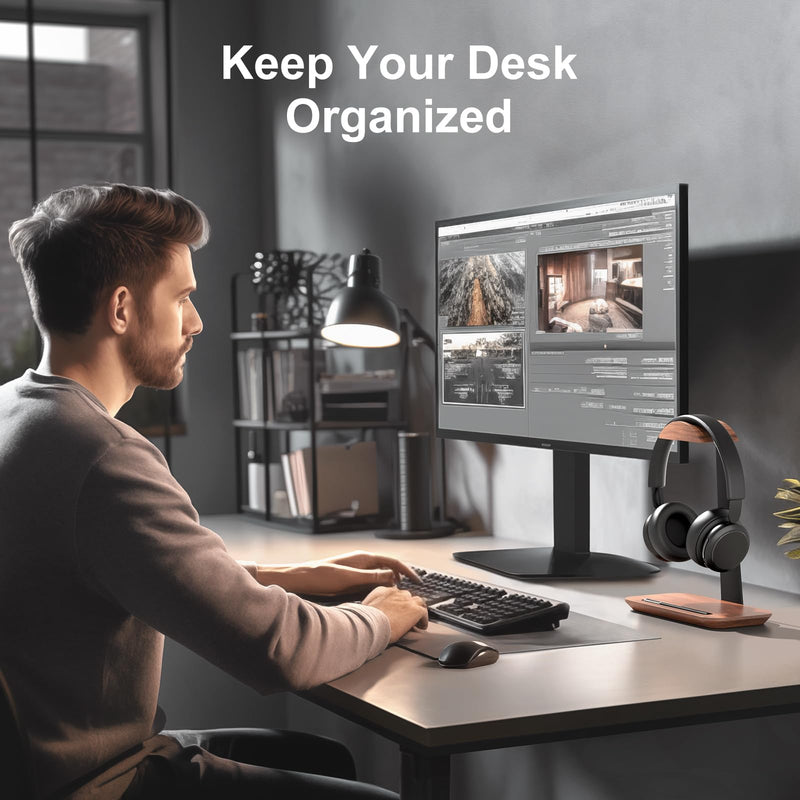 UPERGO Walnut Headphone Stand for Desk, Desk Tray Organizer, Nightstand Organizer