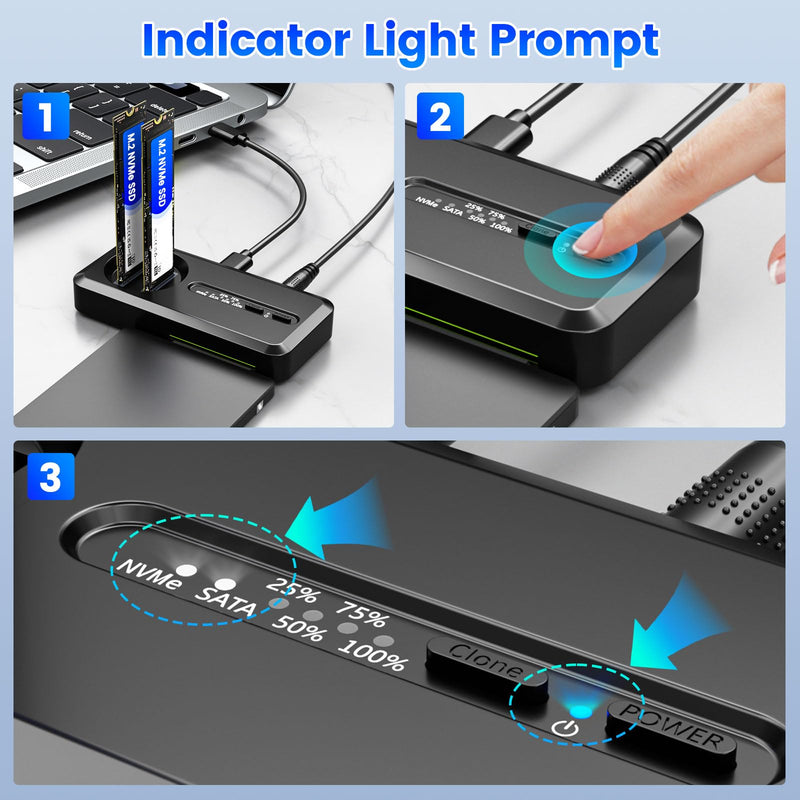 M.2 NVMe to 2.5'' 3.5'' Offline Clone Enclosure, SATA SSD to NVMe SSD Enclosure Adapter Cloner, 10Gbps Standalone Clone Duplicator