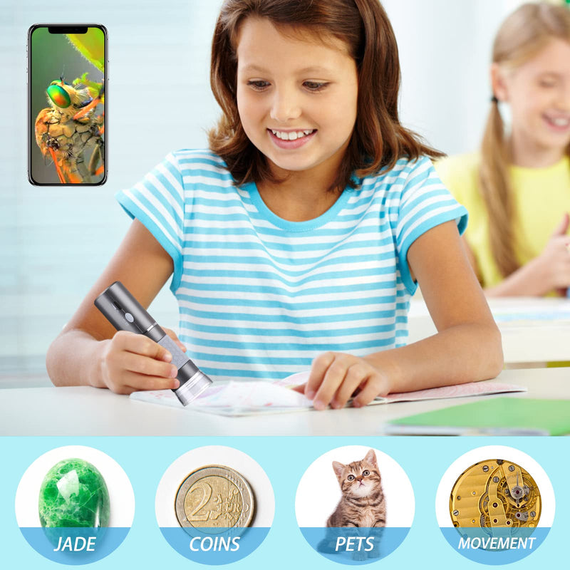 HD 4K 3840x2160P WiFi Digital Microscope Camera for iPhone Android Phone and Windows Mac PC, Wireless Handheld Microscope with Stand for Adults and Kids