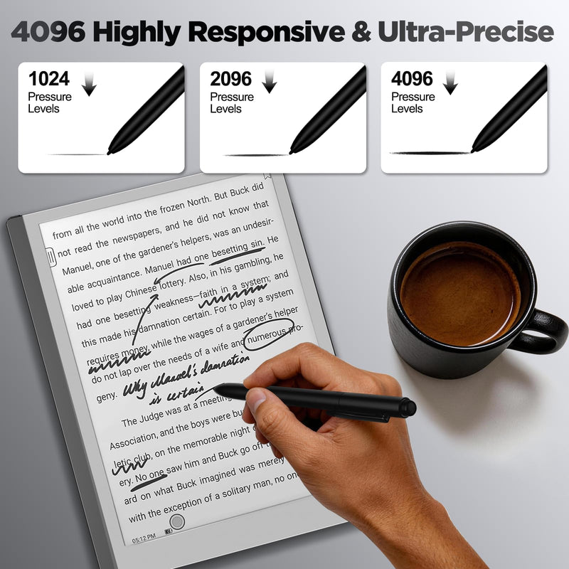 EMR Stylus for Remarkable 2 Pen Replacement Digital Pen Compatible with Remarkable 2/1 & Kindle Scribe - 4096 Pressure Sensitivity, Tilt Support, Palm Rejection, Digital Eraser & 3 Tips