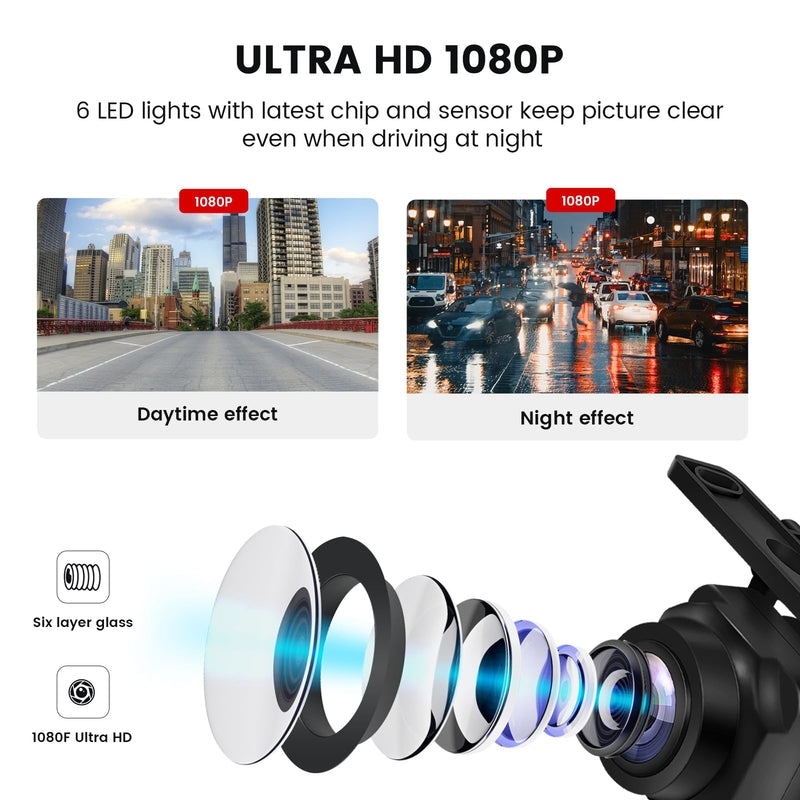 Dasaita 1080P Backup Camera, 170° Wide Angle Front/Rear View | IP68 Waterproof, Universal Reversing Parking Kit, For Cars, Pickup Trucks, SUVs, RVs, Vans