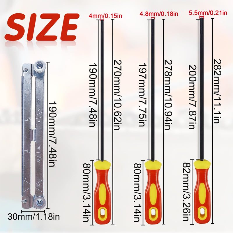 3 Pieces File for Chainsaw with Handle and File Holder Horse File Chainsaw File Set Chainsaw Round File 4.0 mm, 4.8 mm, 5.5 mm 3 Sizes for Chainsaws a