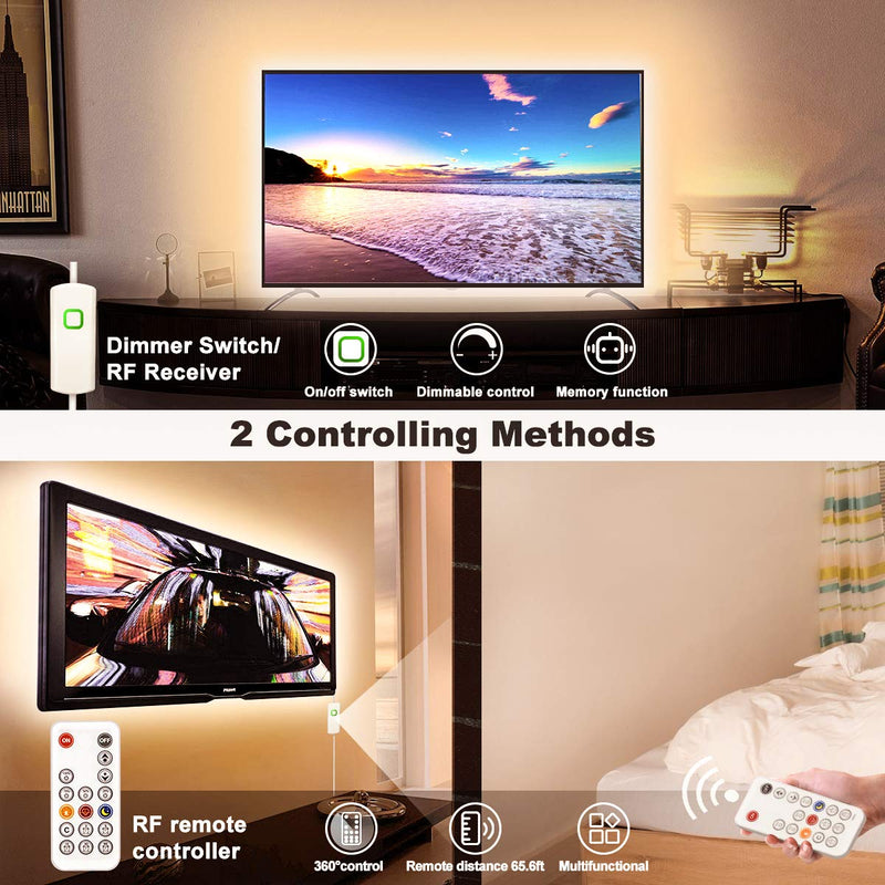 MY BEAUTY LIGHT LED Strip Lights Warm White,32.8ft Dimmable LED Light Strip with RF Remote,600 Bright 3000K 2835 LEDs,Plug-in Adhesive Rope Lights with Timing Mode for Living Room Bedroom Kitchen 32.8ft