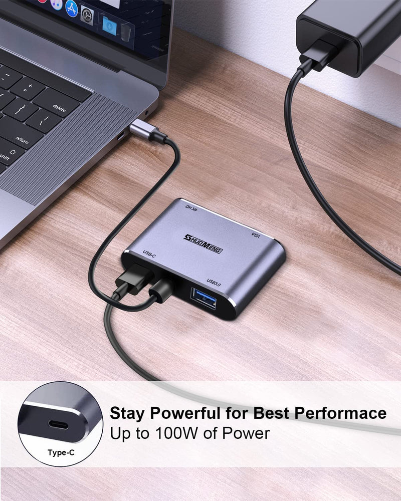 USB C to HDMI VGA Adapter, Shuomeng 4 in 1 USB-C to HDMI Adapter (Thunderbolt 3 Compatible) Hub Compatible for MacBook Pro/Air/ipad Pro 2018-2020, Dell, XPS,Samsung Galaxy S20 S10,Other Type-C Device [4 in 1] HDMI/VGA/PD/USB