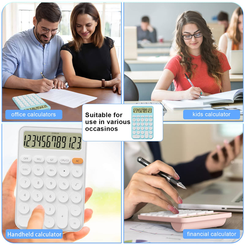 Cute Calculators Desktop Size 6.3 * 4.3in/16 * 11cm, DECKLIT Battery 12 Digit Desk Calculator Extra Large LCD Display, Great Desktop Calculator Big buttons, 15°Tilt Screen for Kids Calculator(White) white