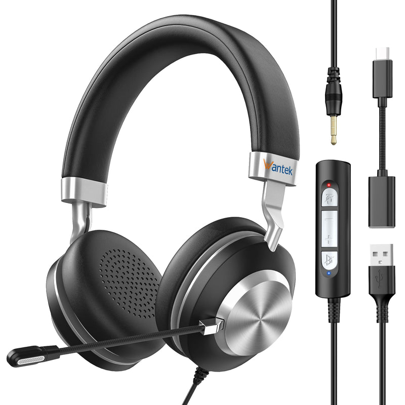 [AUSTRALIA] - Wantek Headset wtih Mic, USB Headset with Microphone for PC, Computer Headset with Noise Canceling Microphone with Mute for Work Home Office Online Skype Zoom Meetings 