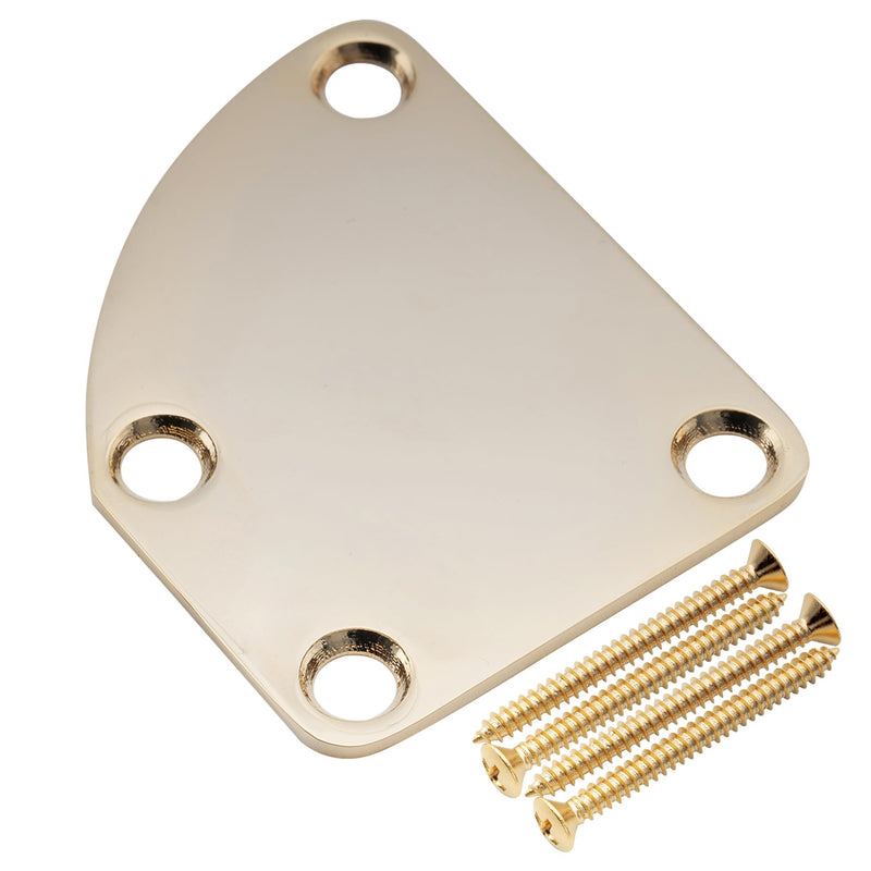 Musiclily Pro Steel Curved Guitar Neck Plate with Screws for Strat Tele Style Electric Guitar or Bass, Gold