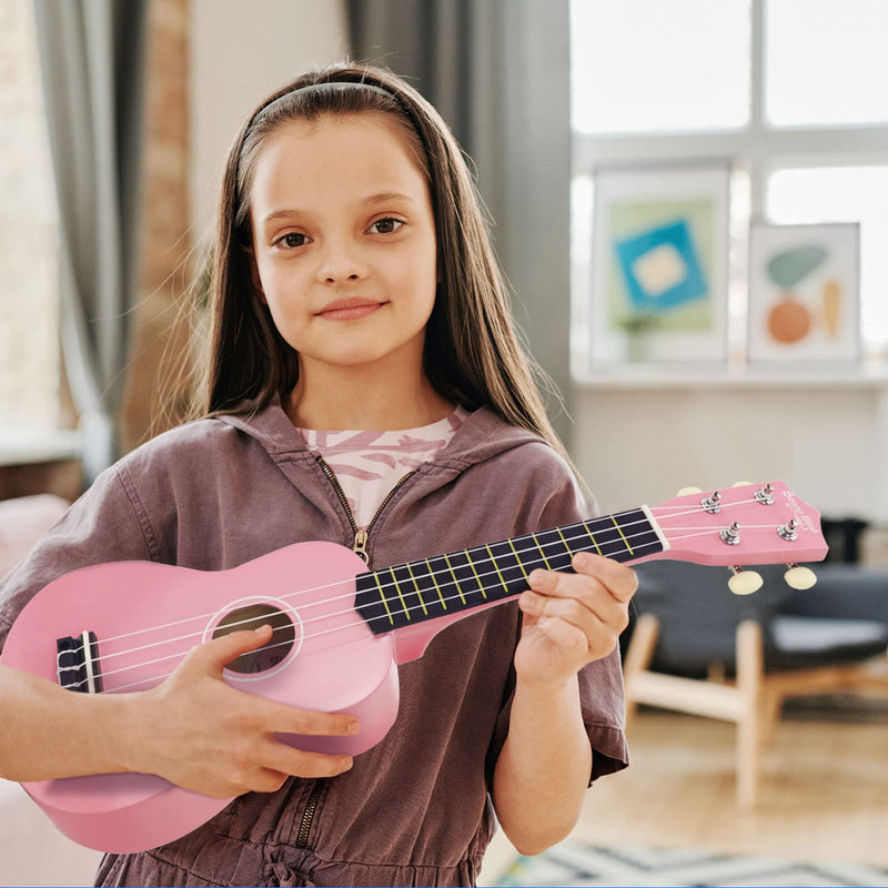 Strong Wind Soprano Ukulele 21 Inch Basswood Ukeleles for Beginners Four Strings Hawaiian Guitar Ukulele for Adults Teenagers Pink