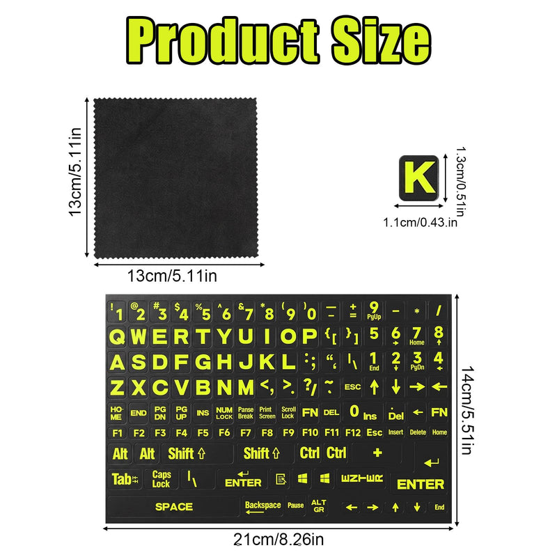 2PCS Large English Keyboard Stickers for PC Computer Desktop Keyboards | Yellow Lettering Black Background Replacement Keyboard Stickers, With 2 Cleaning Cloth