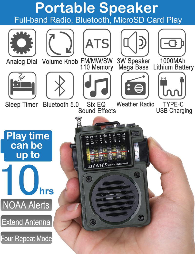 [AUSTRALIA] - ZHIWHIS Shortwave Radio with Bluetooth, Portable Radio with Sleep Timer, Weather AM FM Shortwave Radios with Best Sound, Retro Analog Tuner with Preset, Rechargeable MP3 Player Support MicroSD Card Grey 