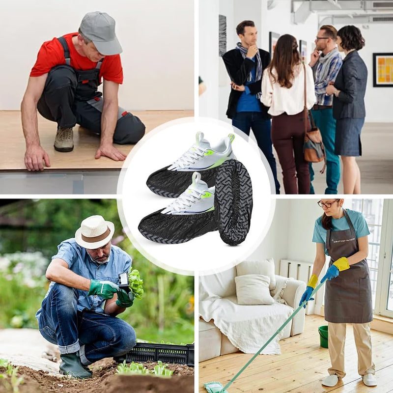 Shoe Covers Black Non-Woven Fabric 100 x Disposable Shoe Covers, Non-Slip Overshoes with Tread Pattern, Durable Shoe Covers, Tear-Resistant & Waterproof for Indoor and Outdoor Use (17 x 45 cm)