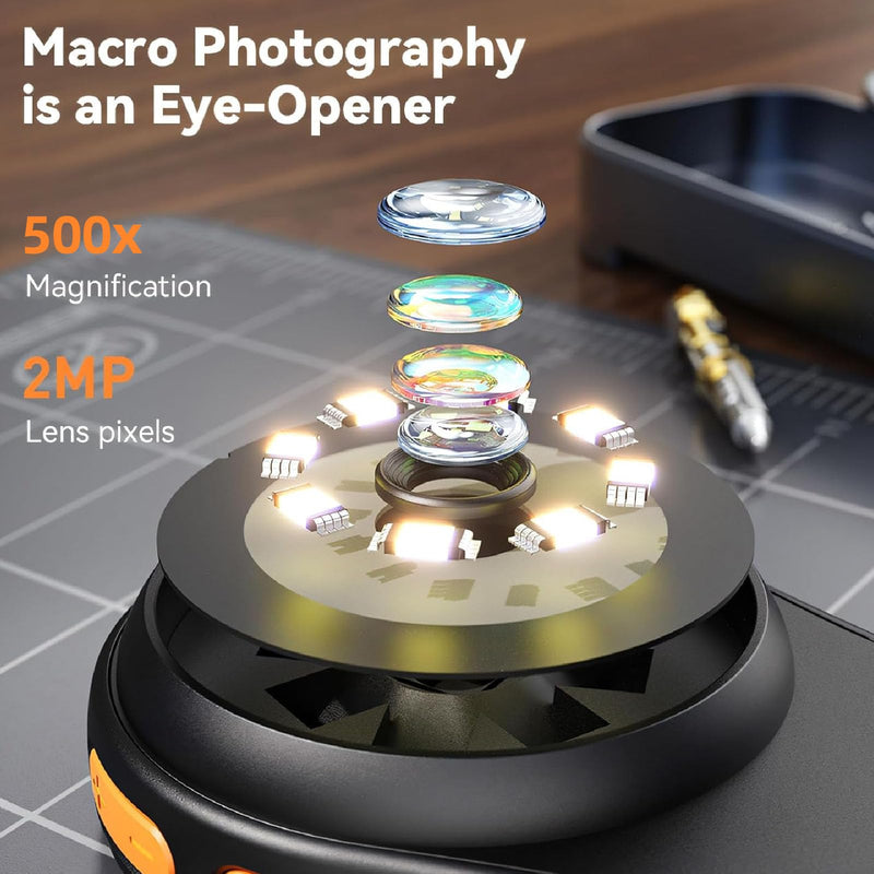 [AUSTRALIA] - Macro Digital Microscope, 500X Handheld Digital Microscope Fixed Focus, Portable Handheld Magnifying Glass with 2.0 Inch Screen, 2MP Pixels, Built in 8 LEDs, for OS 