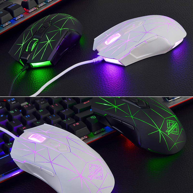 RGB Lightweight Gaming Mouse, Programmable 7 Buttons, Ergonomic LED Backlit USB Gamer Mice Computer Laptop PC, for Windows Mac OS Linux, Pink (Star White) star white