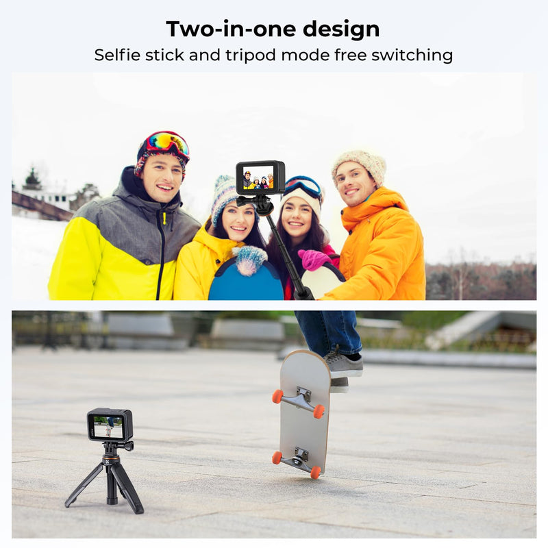 [AUSTRALIA] - K&F Concept Selfie Stick Tripod for GoPro, Extendable Vlog Selife Stick Portable Stand Compatible with GoPro Hero 12/11/10/9/8/7/6/5/Gopro Max DJI Osmo Action Insta 360 AKASO Action Camera 32CM Black 