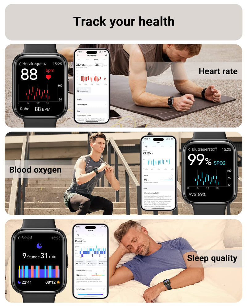 Tensky Smart Watch for Men/Women Android/iPhone/Samsung, Alexa Built-in, 1.8" Touch Screen Fitness Tracker with Answer/Make Calls, 3ATM Waterproof Heart Rate/Sleep/SpO2 Monitor, 120+ Sport Modes Black
