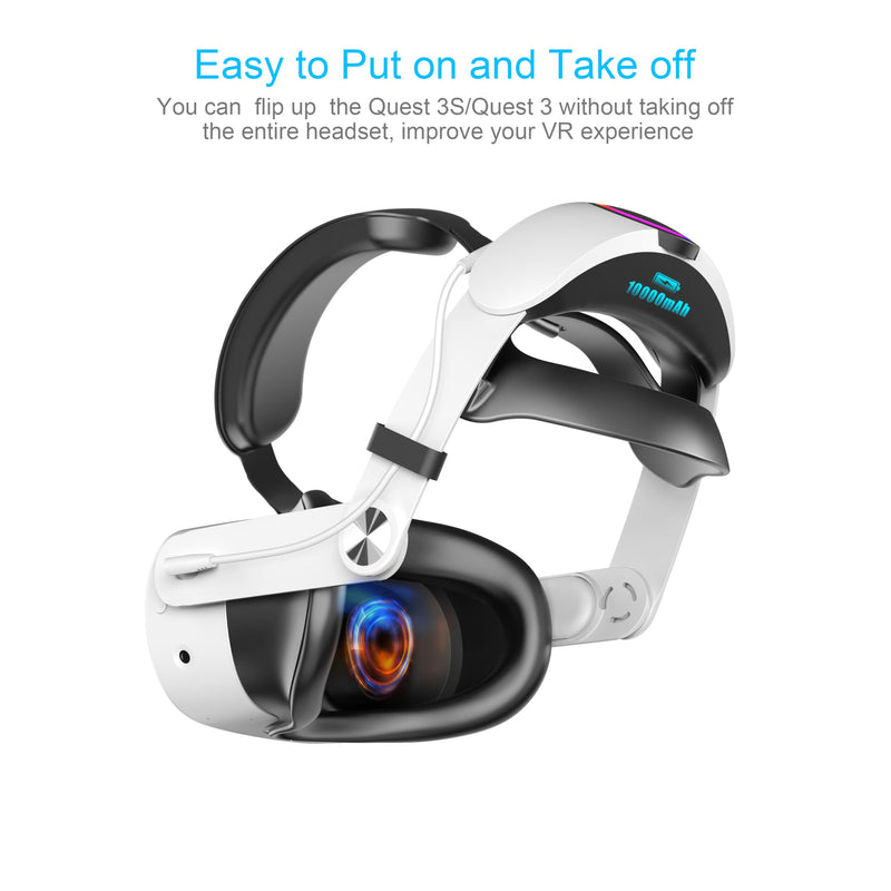 10000mAh Battery Head Strap Compatible with Meta Quest 3/3S | Rechargeable Battery Pack, Extend Playtime 2-4H, Comfortable, Reduce Facial Stress, RGB Lighting, Elite Strap Accessories