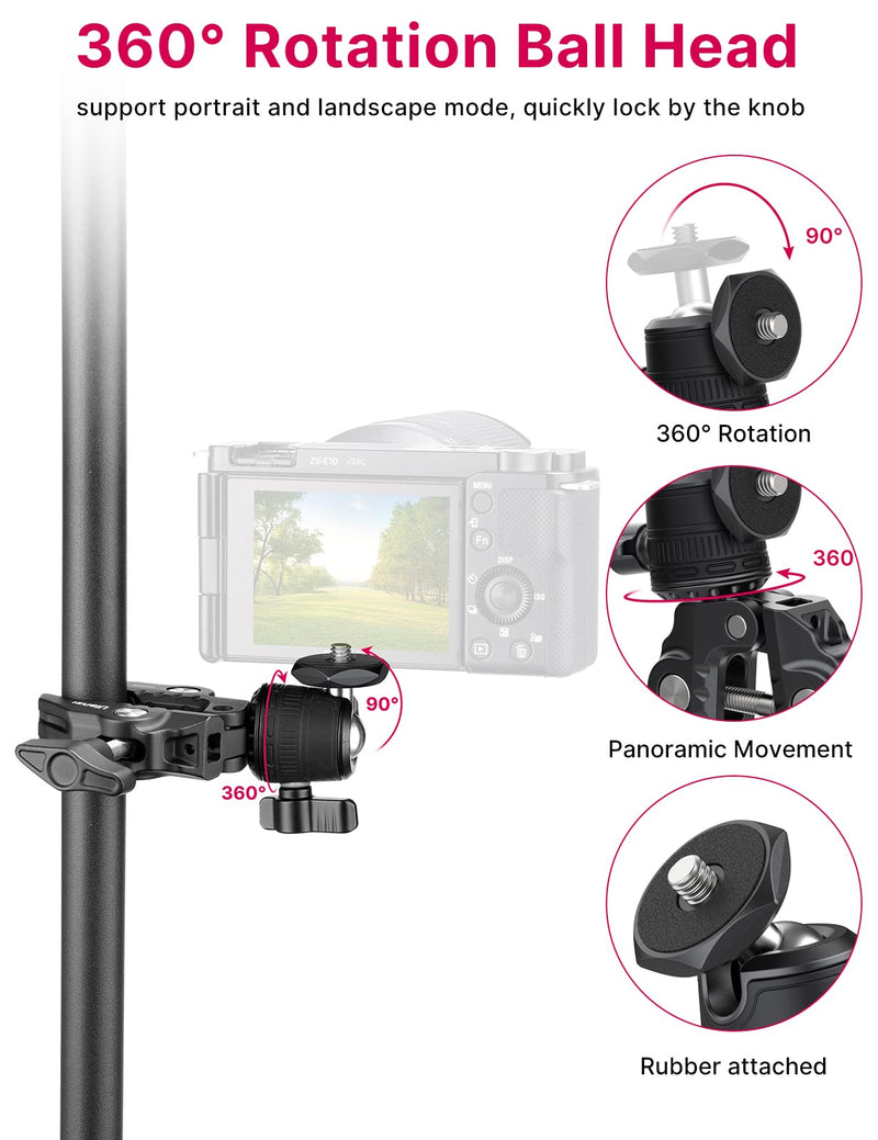 [AUSTRALIA] - ULANZI R099 Super Clamp Camera Mount - Heavy Duty 3.3lb Load Metal Clamp with 360° Ball Head for Action Cameras (GoPro/Insta360/DJI), DSLR, Bike/Motorcycle Handlebar, Pole/Tube Mount Accessories 
