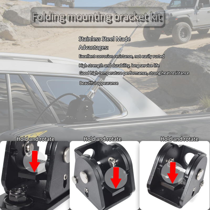 HYS 180° Rotation FoldAntenna Mount for Roof Racks, SO239 to PL-259 Cable | Rotatable bracket for easy garage clearance. Fits T-channel, platform, and bull bar roof racks. Includes 16.4ft coax cable.