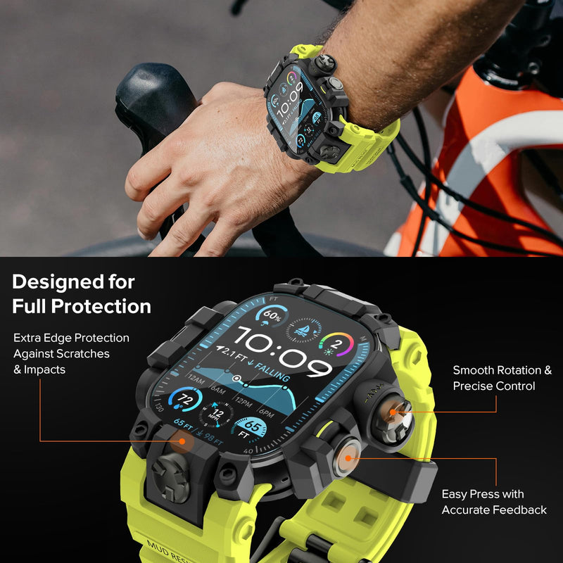 KADES 2-in-1 Removable Rugged Case with Band for Apple Watch Ultra 49mm | Military Grade Shockproof Full Cover & Built-in Tempered Glass Screen Protector for Men Sports Hiking Workout Yellow Green 49mm (with Tempered Glass)