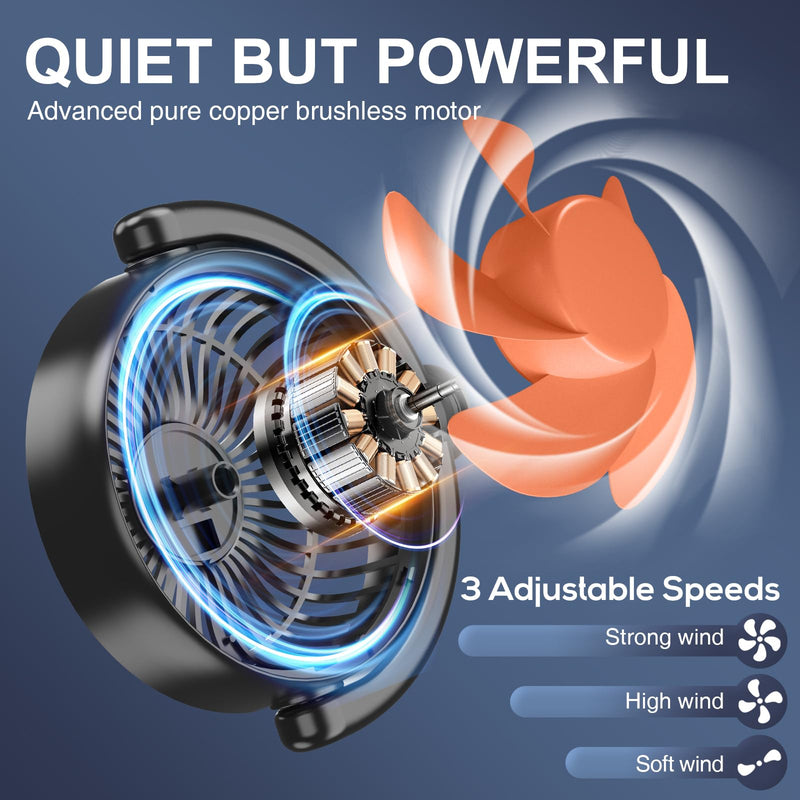 Dealswin Rechargeable Car Fan for Back Seat, Battery and USB Dual Power Car Fans for Baby Kids, Powerful 3 Speeds 360° Rotatable Dual Head Cooling Car Seat Fan Large