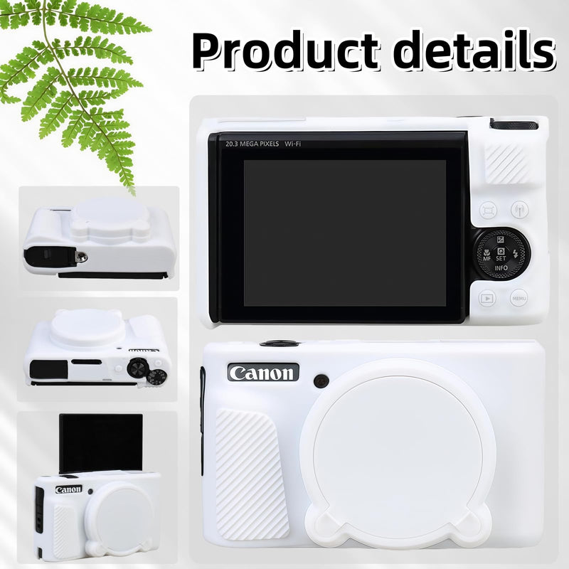 [AUSTRALIA] - Camera Case for Canon PowerShot SX740/ SX730 Digital Camera,SX740 HS Case, Soft Silicone Protective Case Removable Lens Cover,Comes with 2 Screen Protectors and 1 Wrist Strap. (White) White 