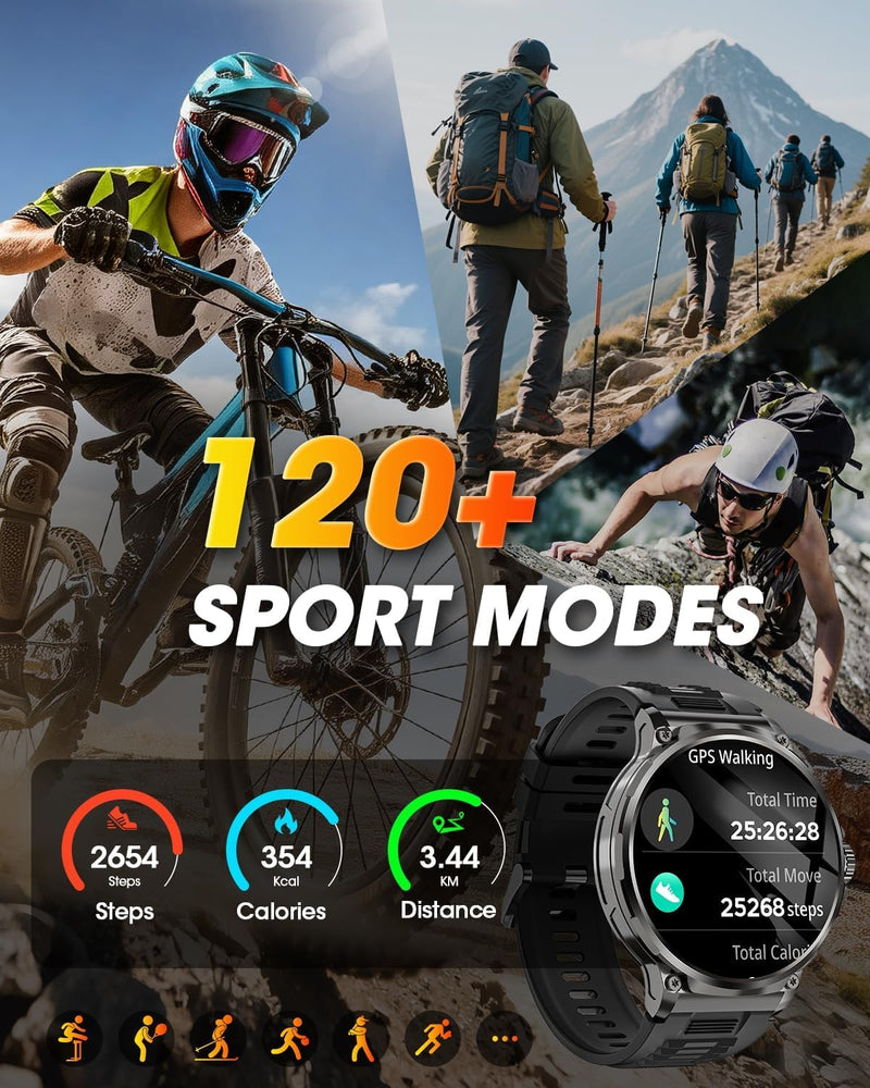LIGE Smart Watch for Men with 1000mAh Battery/Flashlight, 1.85'' Military Smartwatch with 5ATM Waterproof/Heart Rate/Sleep Monitor,Answer Make Calls Fitness Tracker for Android iPhone Black