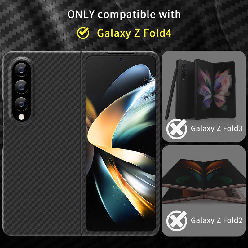 memumi Real Carbon Fiber for Samsung Galaxy Z Fold 4 5G Case, Sturdy Durable Carbon 0.5 mm Slim Case for Galaxy Z Fold4 Carbon Fiber Aramid Fiber with Military-Grade Drop Protection Black
