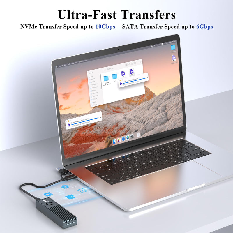 M.2 NVMe SSD Enclosure, Tool-Free Installation and SSD Enclosure with Cooling Fan, Tool-Free Installation,Full Aluminum Alloy, Sandwich Style Design