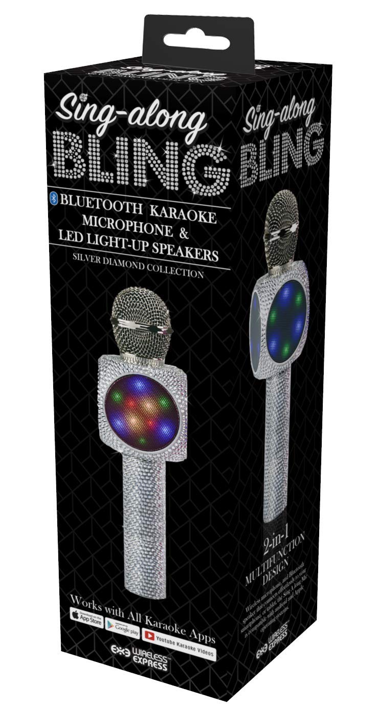 Sing-Along Bling Bluetooth Karaoke Microphone and Bluetooth Stereo Speaker All-in-One (Silver Bling) Silver Bling