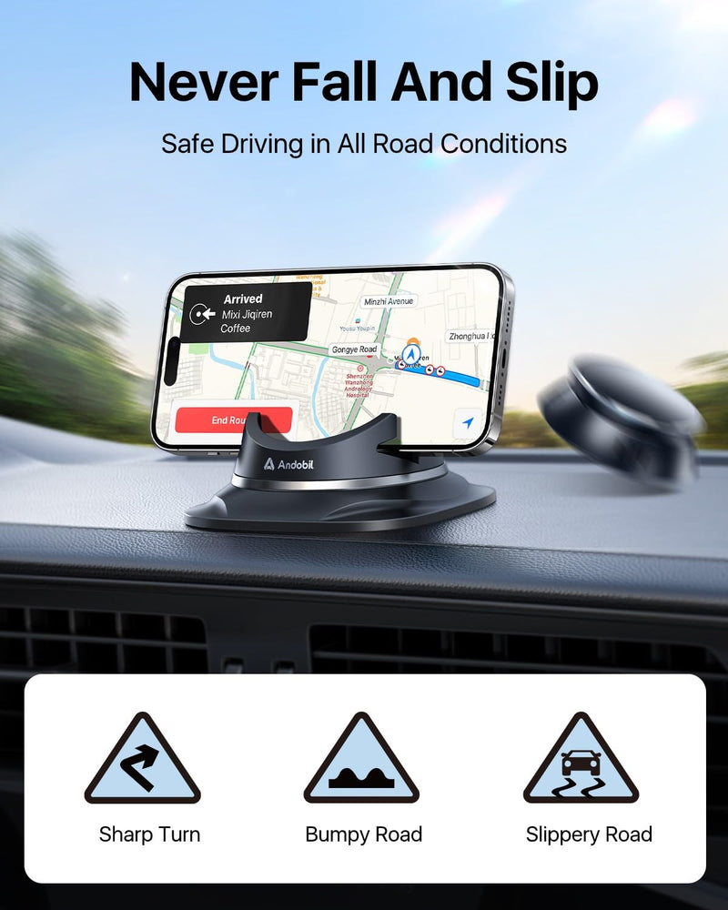 andobil 2026 Upgraded Car Phone Holder Mount, Ultra Stable & Silicone Phone Holders for Your Car 360° Rotatable Dashboard Cell Phone Holder Mount for iPhone 17 Pro Max/16/15/14/13/12/ Samsung Black