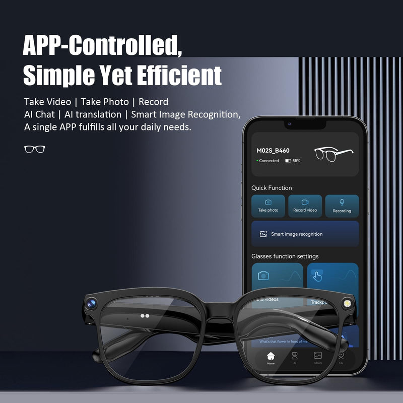 AI Smart Glasses with Camera,8MP Camera Glasses,4K HD Video Recording Glasses with AI Assistant,IP65 Waterproof Bluetooth,Replaceable Sunglasses with Photochromic Lens Eyeglass frame width 53mm