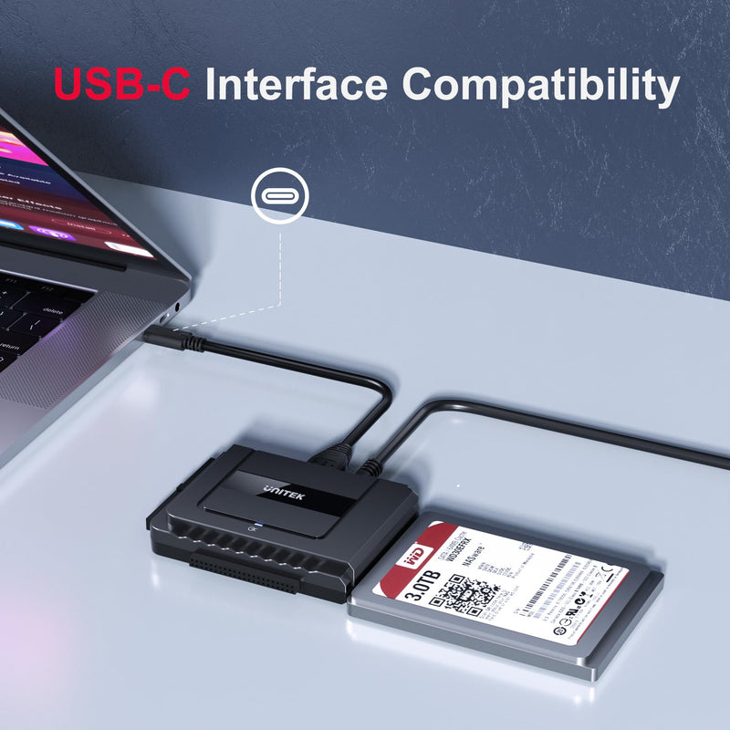 Unitek USB-C SATA/IDE Adapter, Dual-Drive, 6Gbps, for 2.5/3.5" HDD/SSD | Simultaneous 1 SATA + 1 IDE Access; For 2.5/3.5" IDE/SATA, Optical; Plug & Play, Hot-Swap; 12V Adapter Included USB C 6Gbps SATA & 5 Gbps IDE