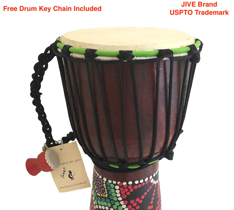 Djembe Drum Bongo Congo African Wood Drum - MED SIZE- 12" High, JIVE BRAND, Professional Quality With Heavy Base/Includes Key Chain 12" High Painted